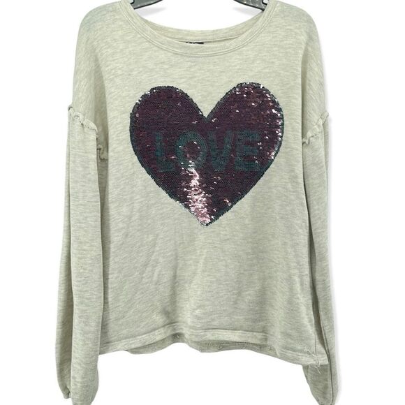 Art Class | Girl’s Tan LOVE Flipping Sequins Long Sleeved Terry Cloth Shirt XL - Picture 3 of 16